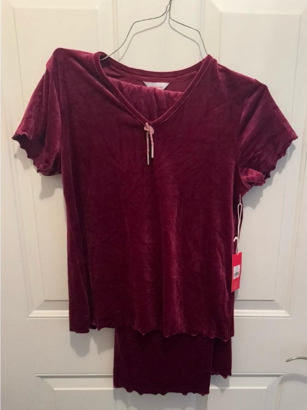 Rampage Velvet Short Sleeve Pajama Set - Burgundy-S